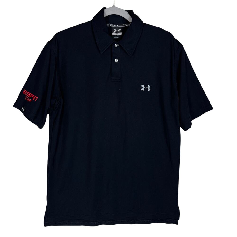Under Armour Polo Shirt Mens Small‎ Black ESPN Staff Short Sleeve Performance